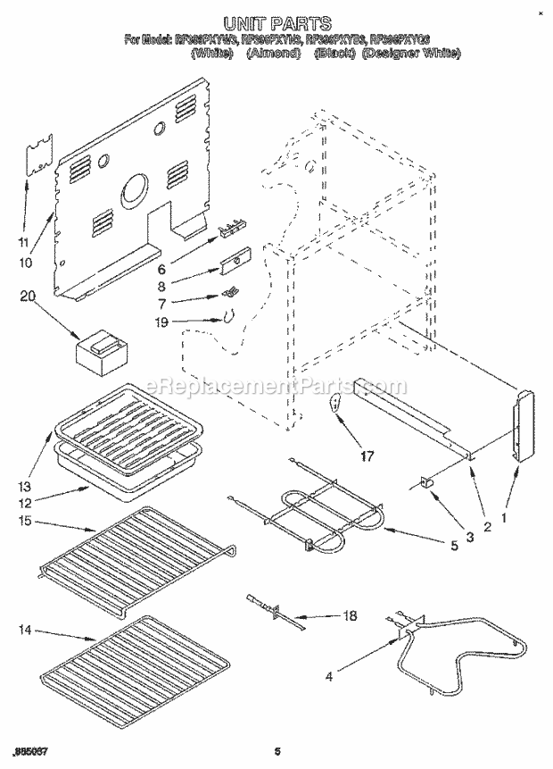 Whirlpool RF396PXYB3 Range Unit Diagram