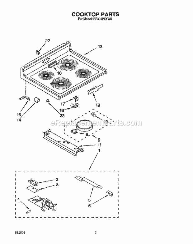 Whirlpool RF396PXYN0 Range Cooktop Diagram