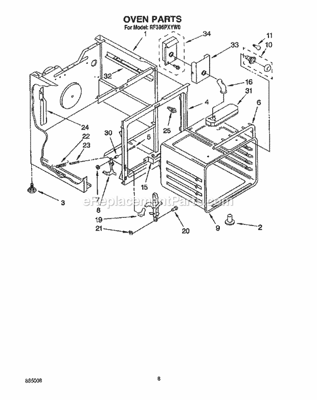 Whirlpool RF396PXYN0 Range Oven Diagram