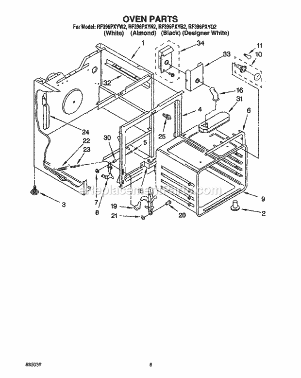 Whirlpool RF396PXYN2 Range Oven Diagram