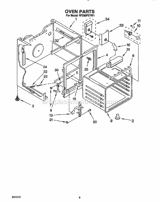 Whirlpool RF396PXYQ1 Range Oven Diagram