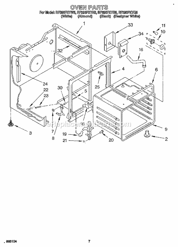 Whirlpool RF396PXYQ5 Freestanding Electric Range Oven Diagram