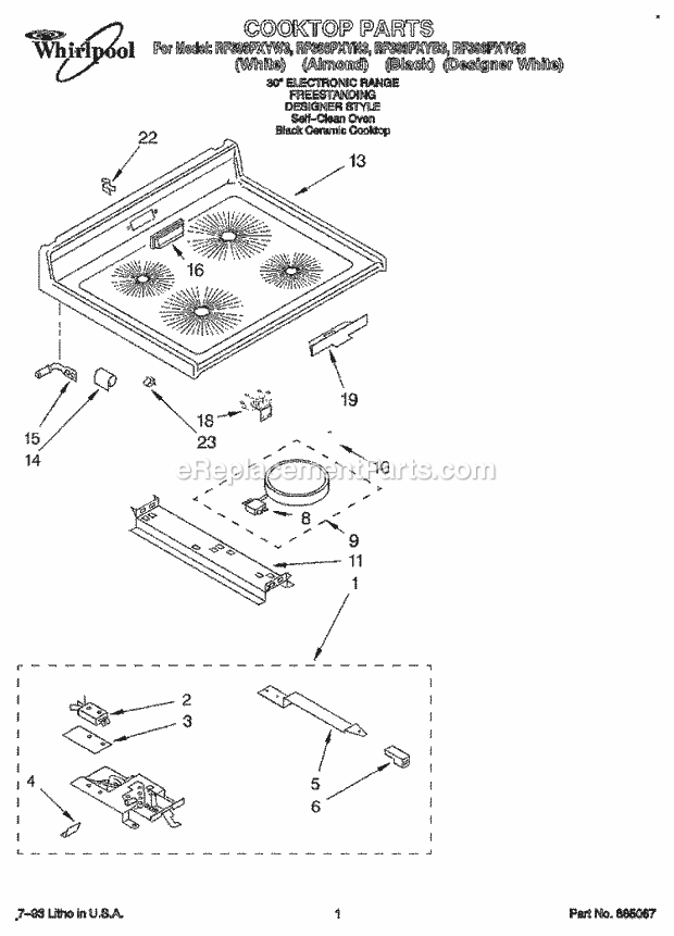 Whirlpool RF396PXYW3 Electric Range Cooktop Diagram