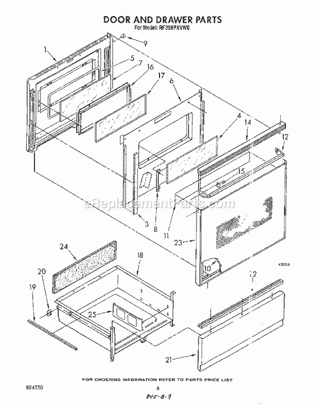 Whirlpool RF398PXVN0 Range Door and Drawer Diagram