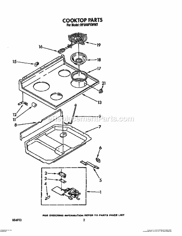 Whirlpool RF398PXWN2 Range Cooktop Diagram