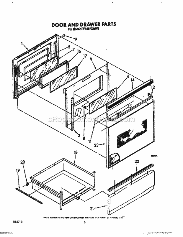 Whirlpool RF398PXWN2 Range Door and Drawer Diagram