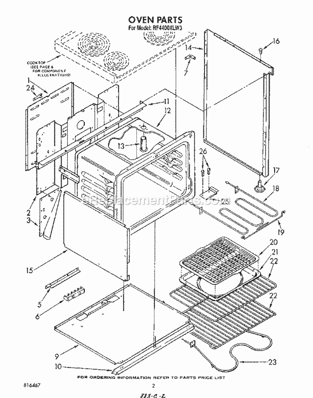 Whirlpool RF4400XLW3 Electric Range Oven Diagram