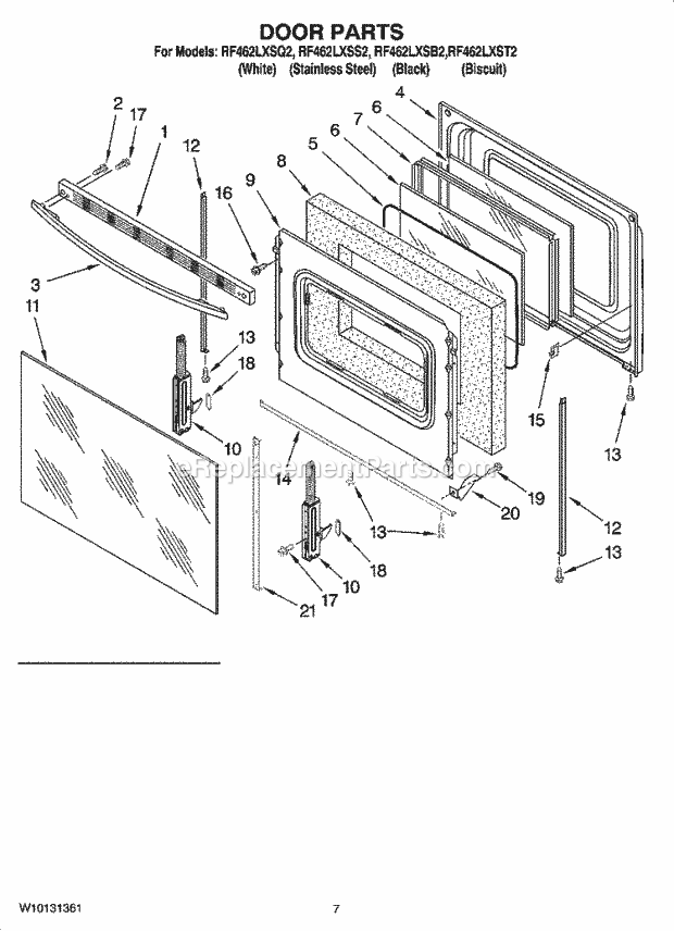 Whirlpool RF462LXSQ2 Freestanding Electric Door Parts, Optional Parts Diagram