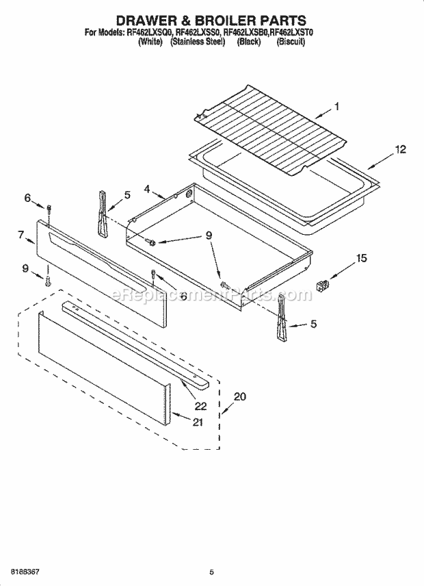 Whirlpool RF462LXSS0 Freestanding Electric Drawer & Broiler Parts Diagram