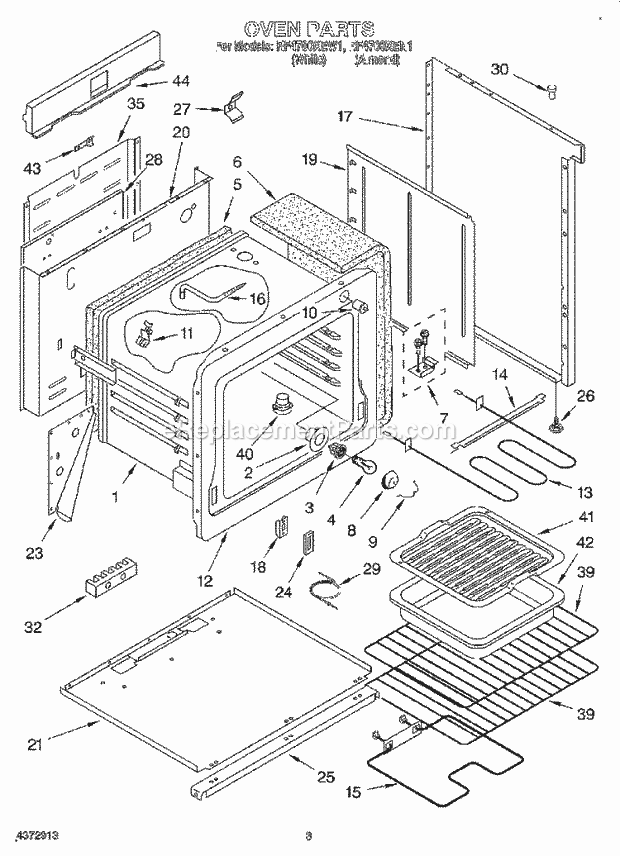 Whirlpool RF4700XEN1 Freestanding Electric Range Oven Diagram