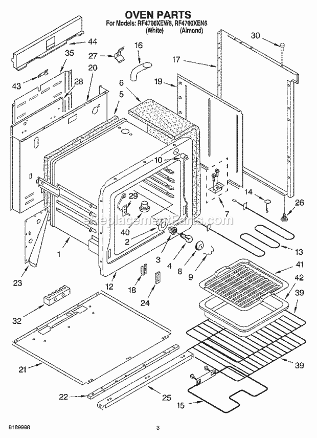 Whirlpool RF4700XEN6 Freestanding Electric Oven Diagram