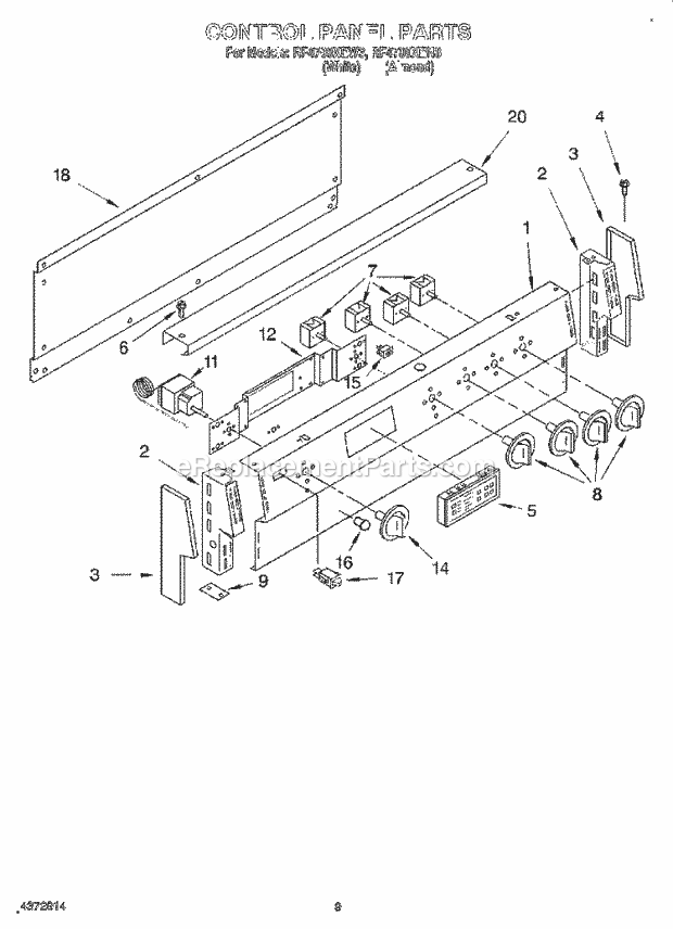 Whirlpool RF4700XEW3 Freestanding Electric Range Control Panel, Lit/Optional Diagram