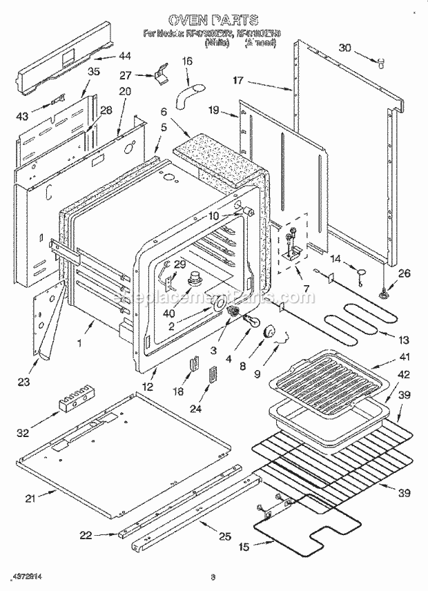 Whirlpool RF4700XEW3 Freestanding Electric Range Oven Diagram