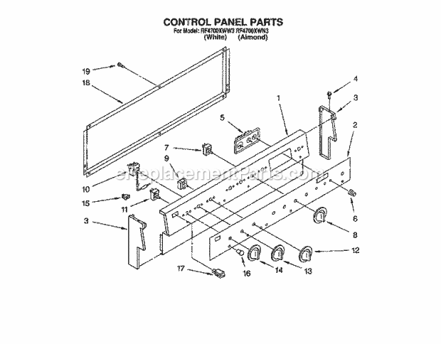 Whirlpool RF4700XWN3 Range Control, Lit/Optional Diagram