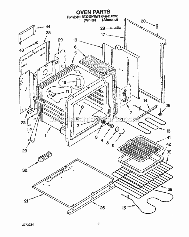 Whirlpool RF4700XWN3 Range Oven Diagram