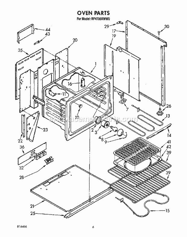 Whirlpool RF4700XWW0 Freestanding Electric Range Oven Diagram