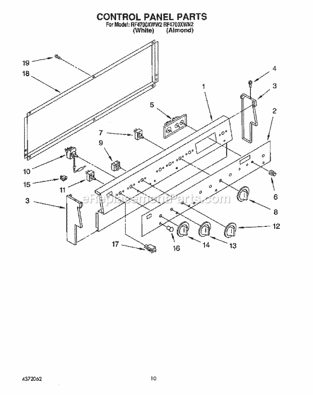 Whirlpool RF4700XWW2 Freestanding Electric Range Control Panel, Lit/Optional Diagram