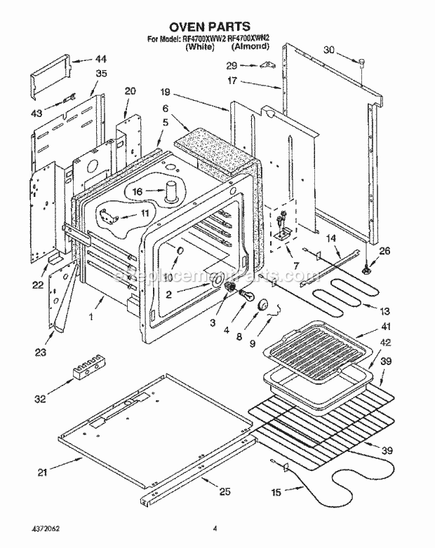 Whirlpool RF4700XWW2 Freestanding Electric Range Oven Diagram