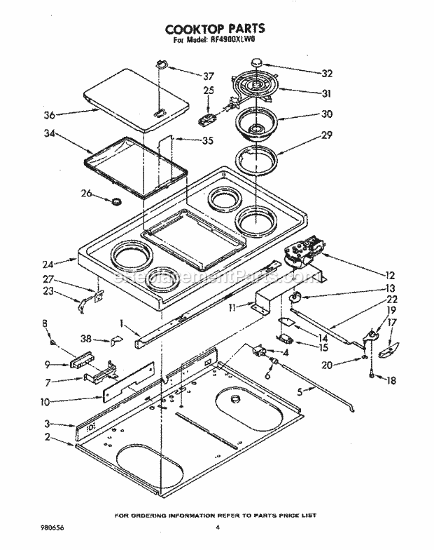 Whirlpool RF4900XLW0 Electric Range Cooktop Diagram