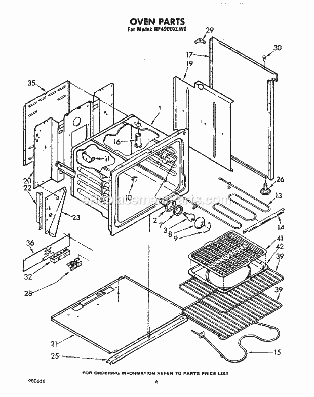Whirlpool RF4900XLW0 Electric Range Oven Diagram