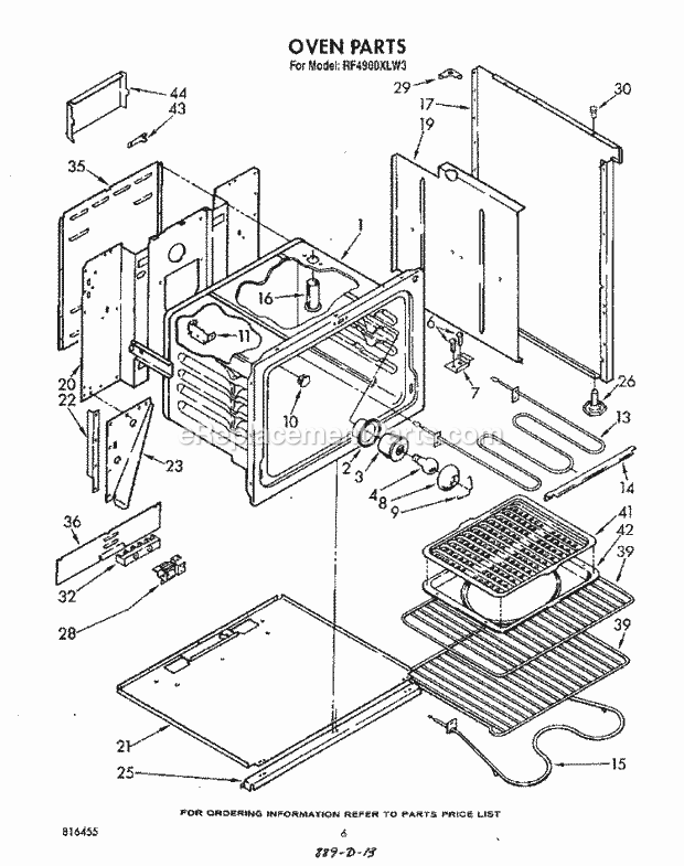 Whirlpool RF4900XLW3 Electric Range Oven Diagram