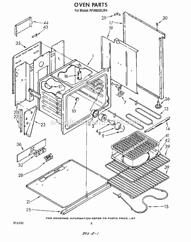Whirlpool RF4900XLW4 Electric Range Oven Diagram