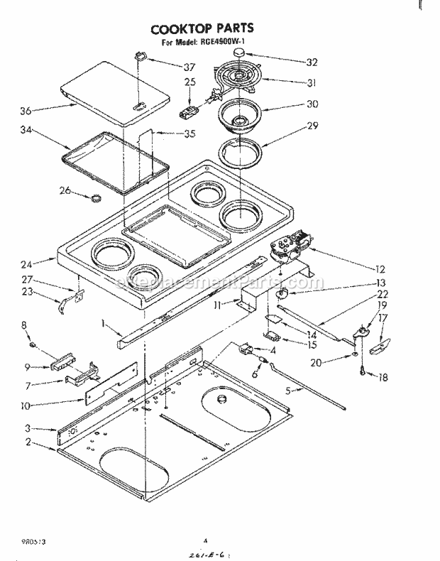 Whirlpool RGE4900W1 Electric Range Cooktop Diagram