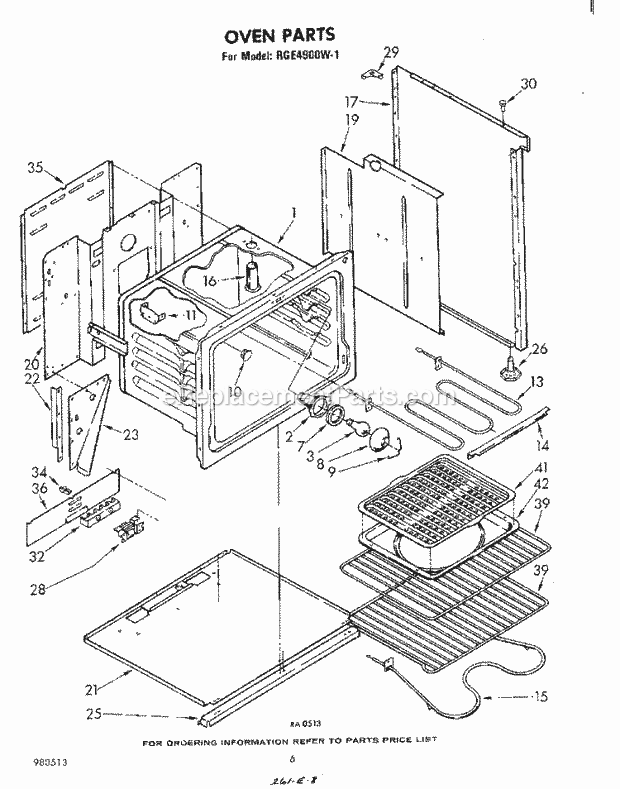 Whirlpool RGE4900W1 Electric Range Oven Diagram