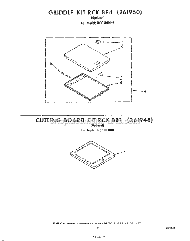 Whirlpool RGE8800H Electric Range Griddle Rck884(261950), Cutting Board Diagram