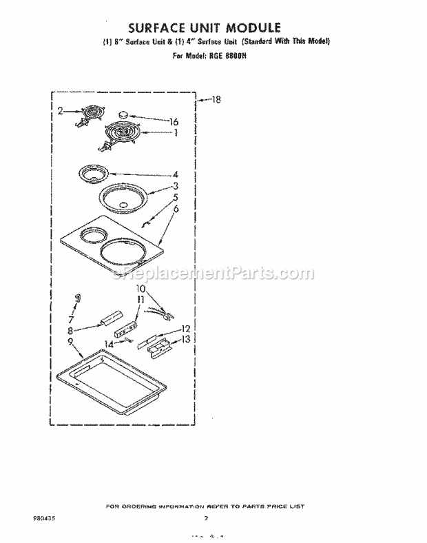 Whirlpool RGE8800H Electric Range Surface Unit Diagram