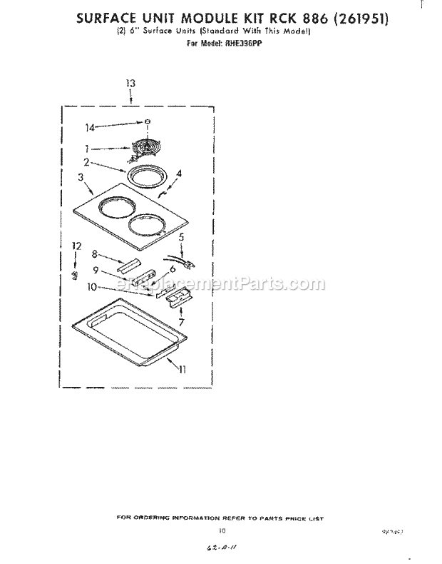 Whirlpool RHE396PP Freestanding Electric Range Grille Kit Rck 882 (261949) Diagram