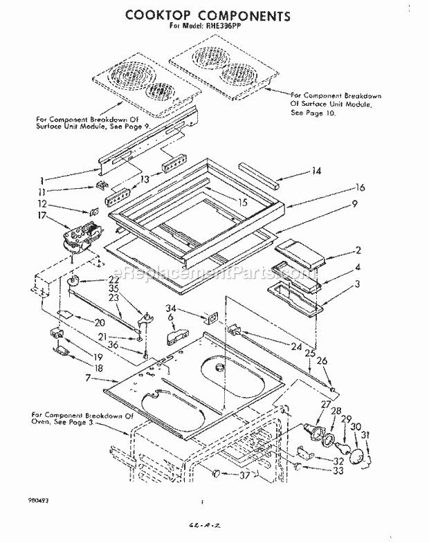 Whirlpool RHE396PP Freestanding Electric Range Oven Diagram