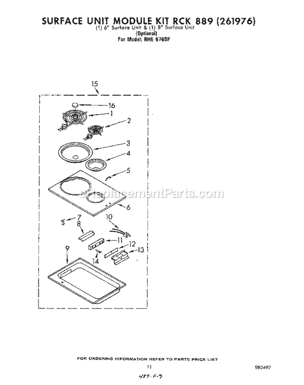 Whirlpool RHE6760P Freestanding Electric Range Surface Unit Rck 889 (261976) Diagram