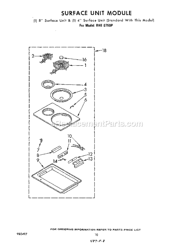 Whirlpool RHE6760P Freestanding Electric Range Surface Unit Diagram