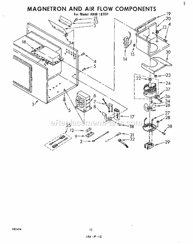 Whirlpool RHM1870P Electric Range Magnetron and Airflow Diagram