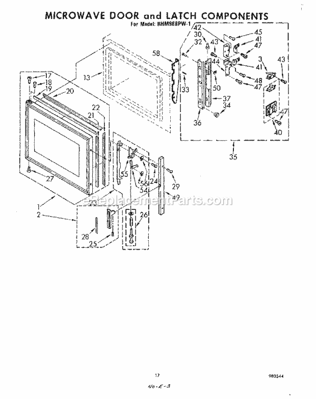 Whirlpool RHM988PW1 Microwave/Range Hood Combo Microwave Door and Latch , Lit/Optional Diagram