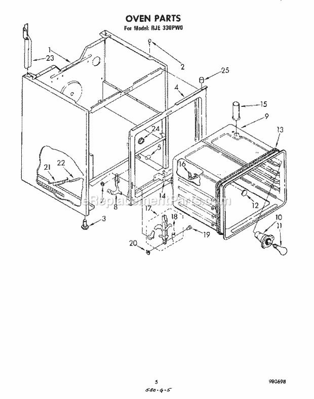Whirlpool RJE330PW0 Freestanding Electric Range Oven Diagram