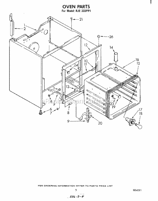 Whirlpool RJE333PP1 Freestanding Electric Range Oven Diagram