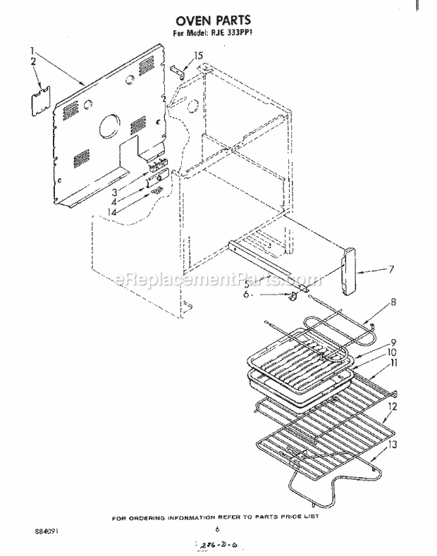 Whirlpool RJE333PP1 Freestanding Electric Range Section Diagram