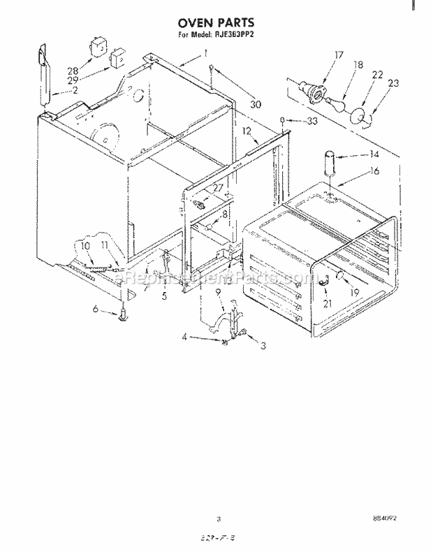 Whirlpool RJE363PP2 Freestanding Electric Range Oven Diagram