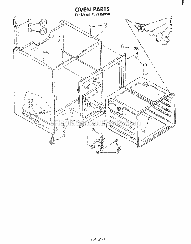 Whirlpool RJE385PW0 Freestanding Electric Range Section Diagram