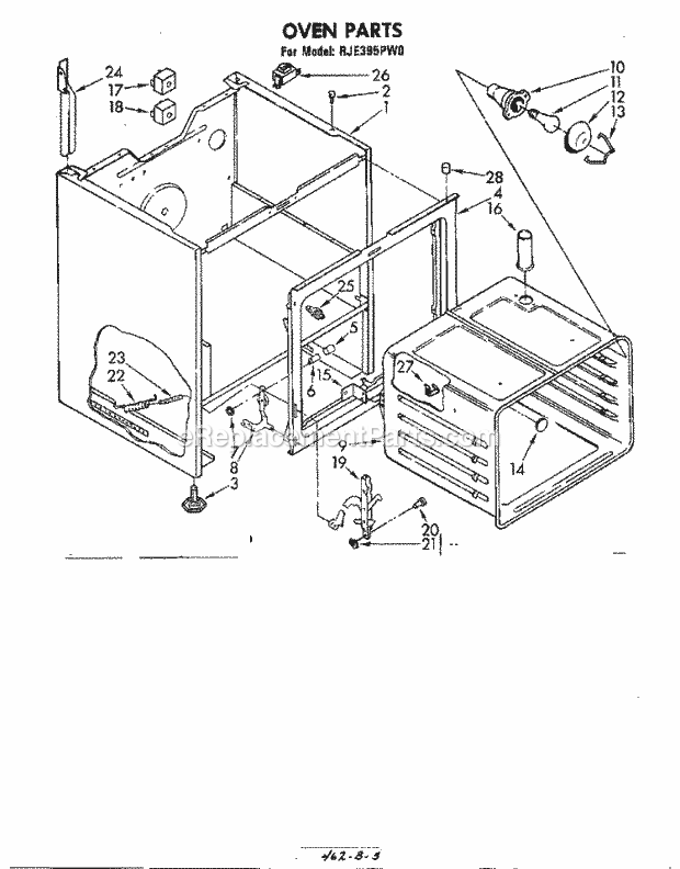 Whirlpool RJE395PW0 Freestanding Electric Range Oven Diagram