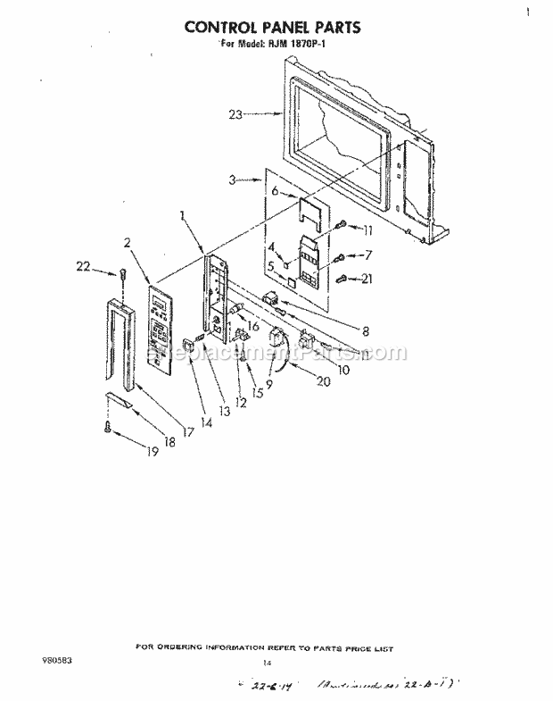 Whirlpool RJM1870P1 Electric Range Section Diagram