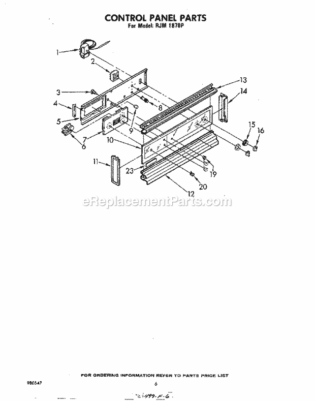 Whirlpool RJM1870P Electric Range Control Panel Diagram