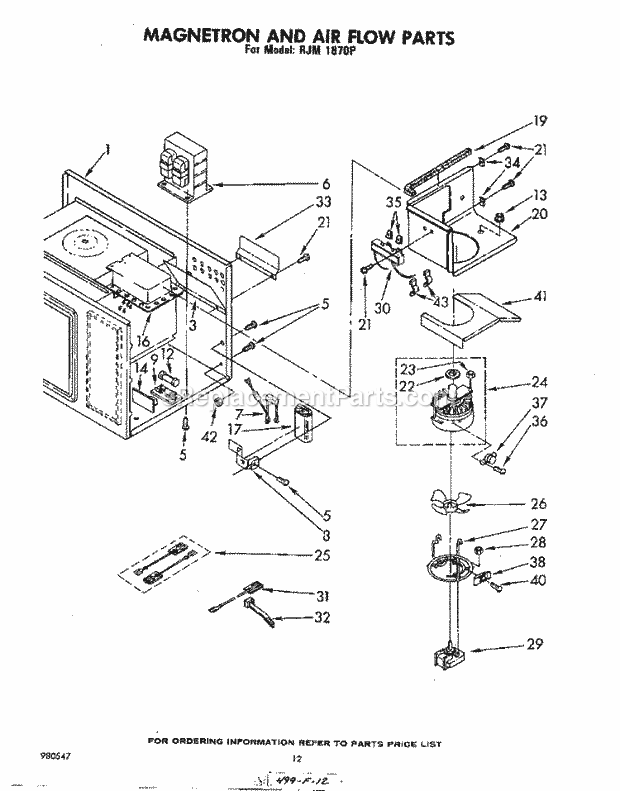 Whirlpool RJM1870P Electric Range Magnetron and Air Flow Diagram