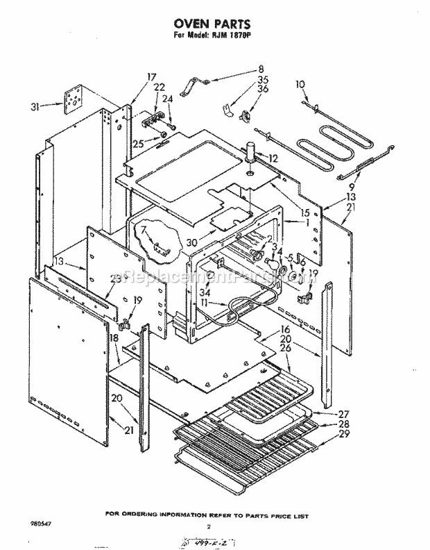 Whirlpool RJM1870P Electric Range Oven Diagram