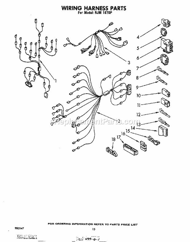 Whirlpool RJM1870P Electric Range Wiring Harness Diagram