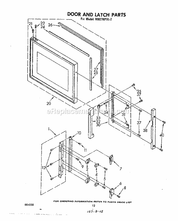 Whirlpool RM278PXL2 Wall Oven/Microwave Combo Door and Latch Diagram