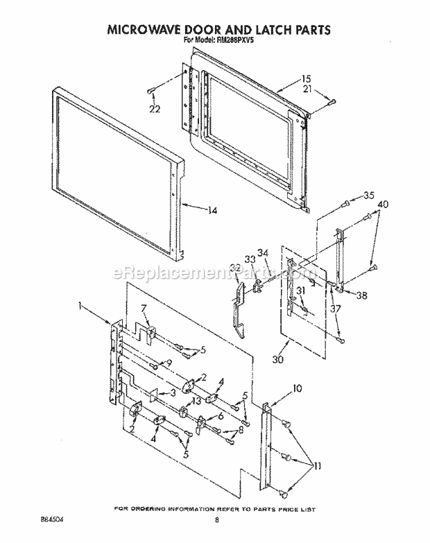 Whirlpool RM288PXV5 Wall Oven/Microwave Combo Microwave Door and Latch Diagram