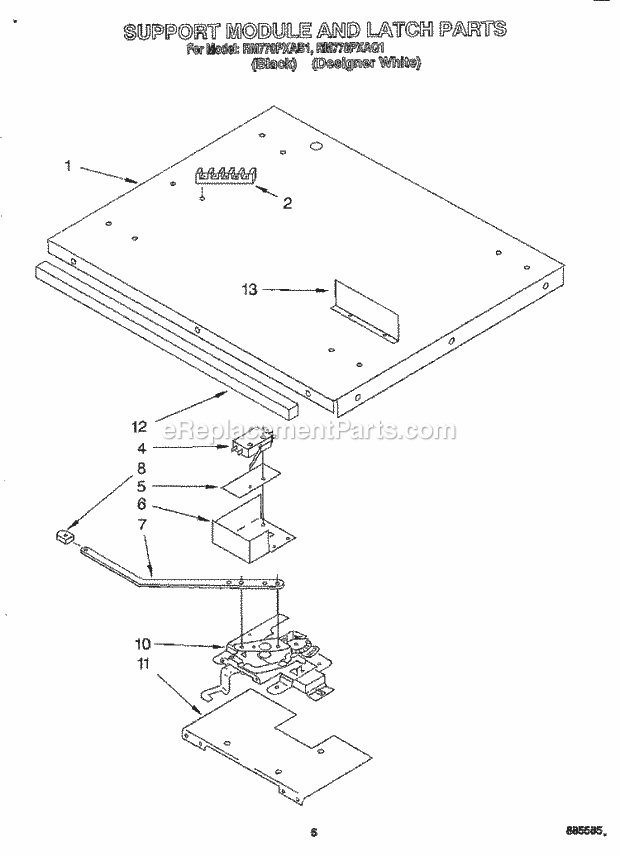 Whirlpool RM770PXAB1 Electric Range Support Module and Latch Diagram